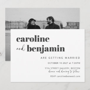 Black White Elegant Modern Chic Photo Bröllop Inbjudningar