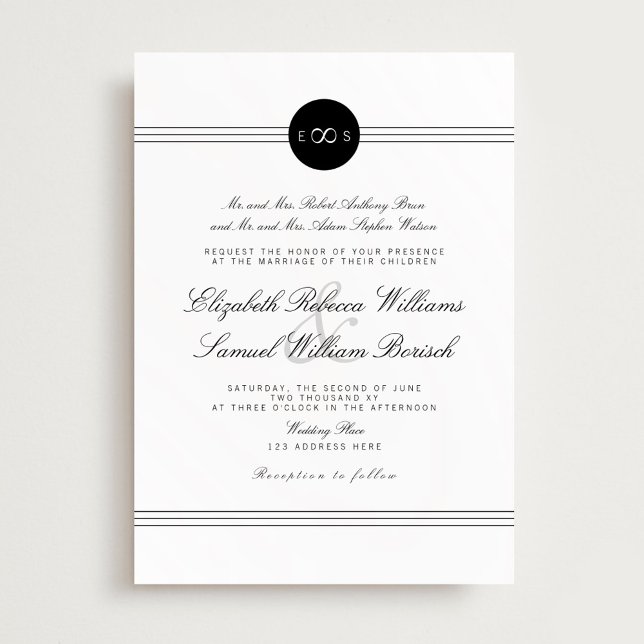 Black White Elegant Monogram Infinity Bröllop Inbjudningar (Skapare uppladdad)