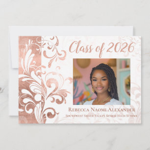 Black White Elegant Swirl Photo 2021 Studenten Inbjudningar