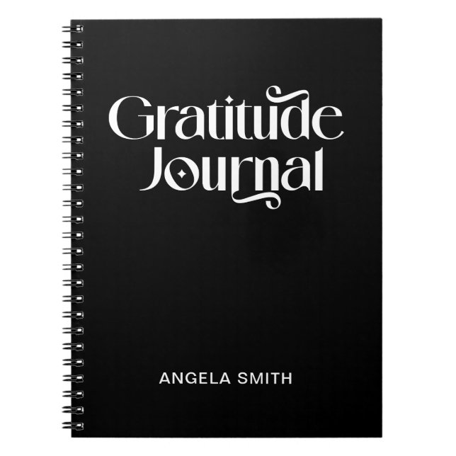 Black White Elegant Typography Gratitude Journal Anteckningsbok (Framsidan)