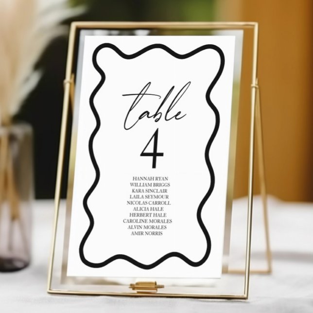 Black White Elegant Wavy Border Wedding Bordsnummer (Skapare uppladdad)