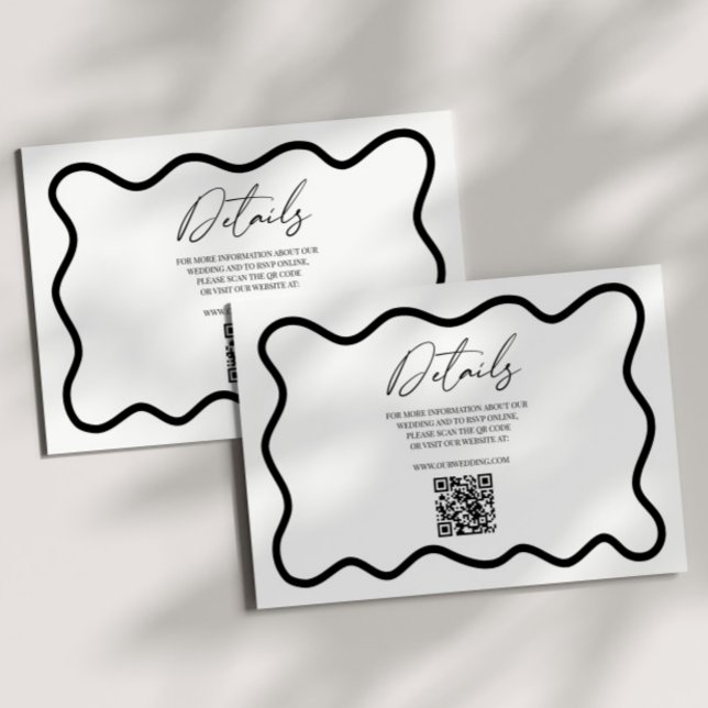 Black White Elegant Wavy Border Wedding Details Tilläggskort (Skapare uppladdad)