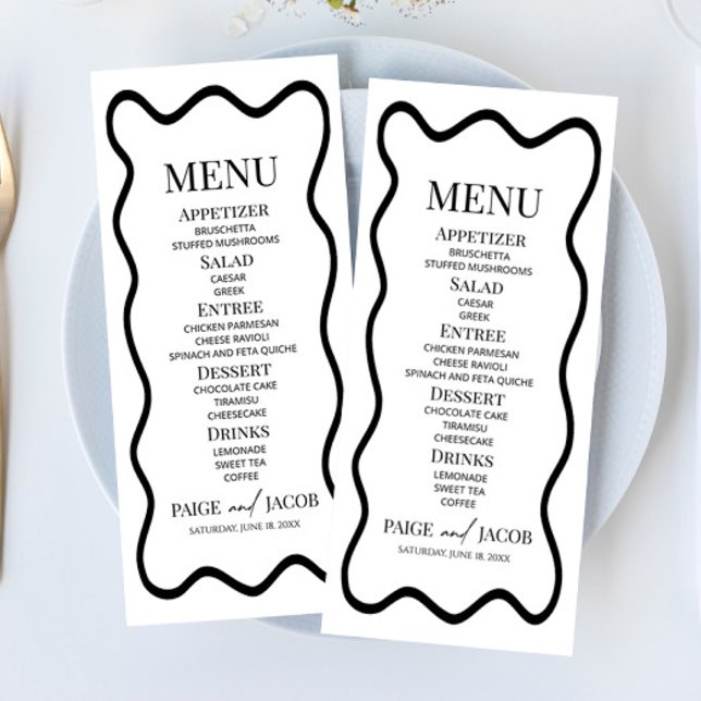 Black White Elegant Wavy Border Wedding Food Meny (Skapare uppladdad)
