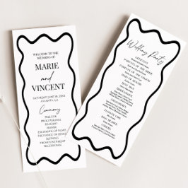 Black White Elegant Wavy Border Wedding Program