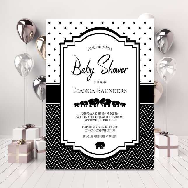 Black White Elephant Baby Shower Inbjudningar (Skapare uppladdad)