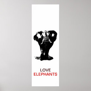 Black & White Elephant Elephant Pop Art Poster