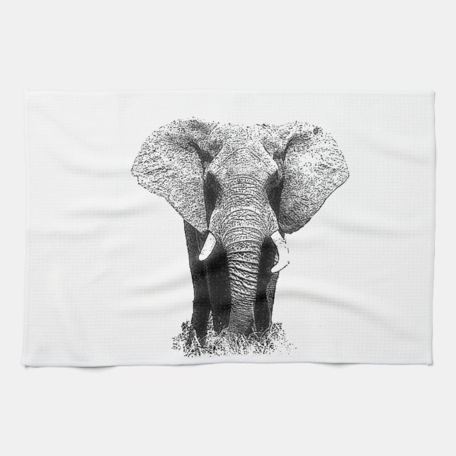Black & White Elephant Kökshandduk (Horisontell)