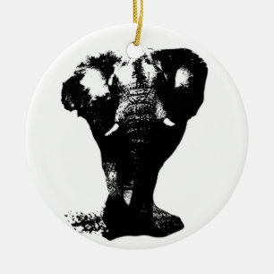 Black & White Elephant Pop Art Julgransprydnad Keramik