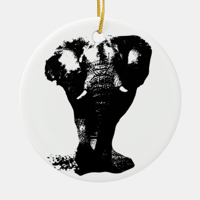 Black & White Elephant Pop Art Julgransprydnad Keramik (Framsidan)