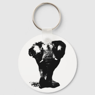 Black & White Elephant Pop Art Nyckelring