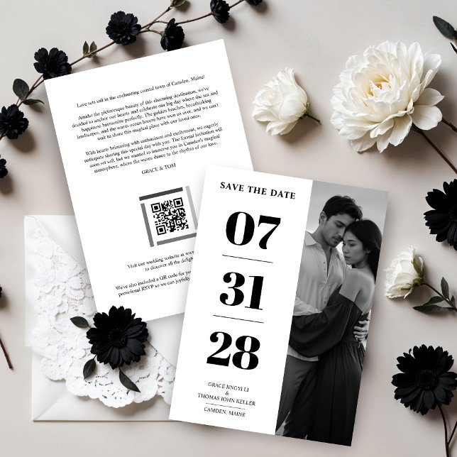 Black & White Enchanting and Delicate Simple Photo Spara Datumet (Black & White Enchanting and Delicate Simple Photo Wedding Save the Dates Cards.)