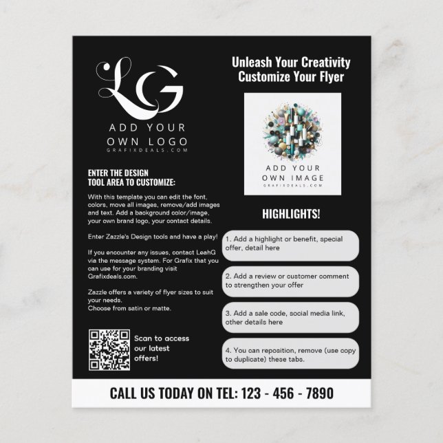 ⭐️ BLACK WHITE enkel mall med minimal Logotyp Flygblad (Framsidan)