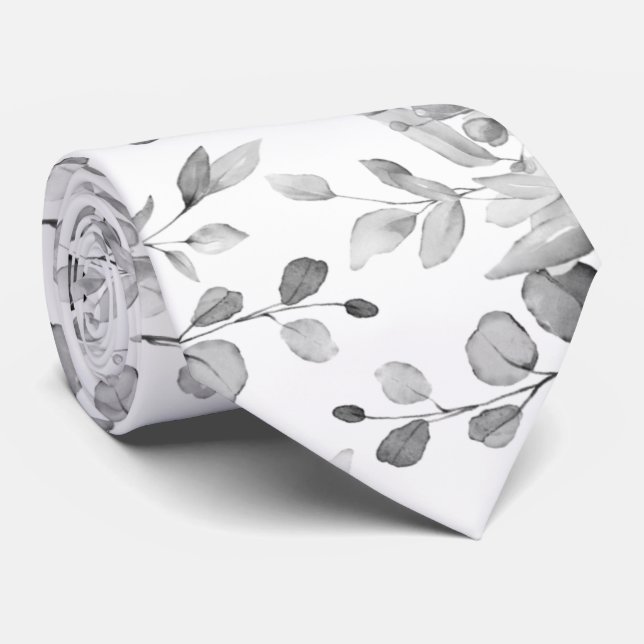 Black & White Eucalyptus Greenery Bröllop Neck Tie Slips (Rullad)