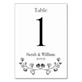 Black & White Eucalyptus Vapensköld Bröllop Bordsnummer