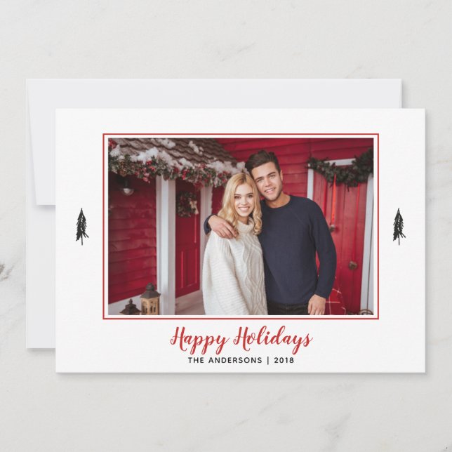 Black & White Evergreen Träd Photo Julgran Julkort (Framsida)