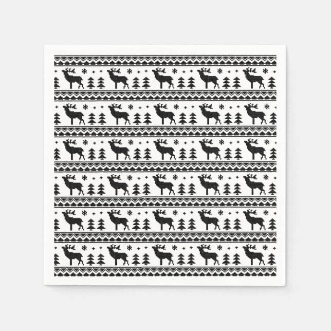 Black White Fair Isle Julsötare Mönster Pappersservett (Framsidan)