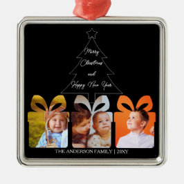 Black White Family Photo Minimalist Christmas Tree Julgransprydnad Metall