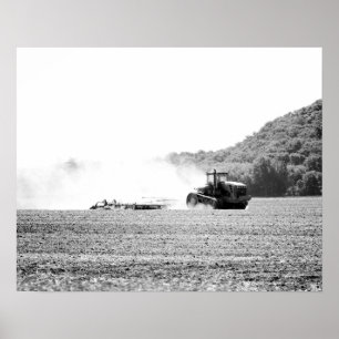 Black & White Farm Tractor - arbeta med Fält 16 x Poster