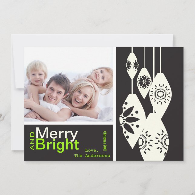 Black White Farmhouse Merry Bright Family Photo Julkort (Framsida)