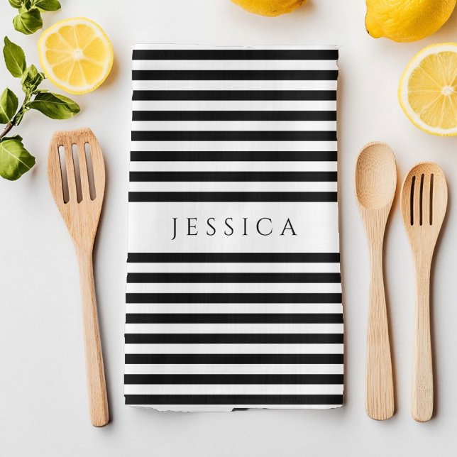 Black & White Farmhouse Stripe Mönster Kökshandduk (Black & White Farmhouse Striped Pattern Kitchen Towel)