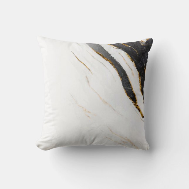 Black White Faux Gold Foil Marble Patterned Kudde (Framsida)