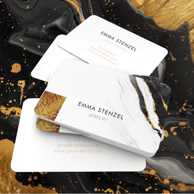 Black White Faux Gold Foil Marble Visitkort (Skapare uppladdad)