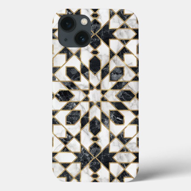 Black & White Faux Guld Marble Moroccan Mosaic (Baksida)