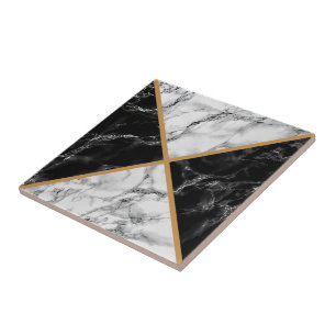 Black White Faux Marble Ceramic Tile and Guld Line Kakelplatta