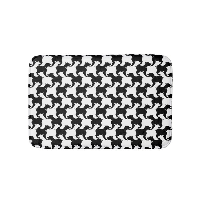 Black White Faux Pied de Poule med hundar Bath Mat Badrumsmatta (Framsidan)
