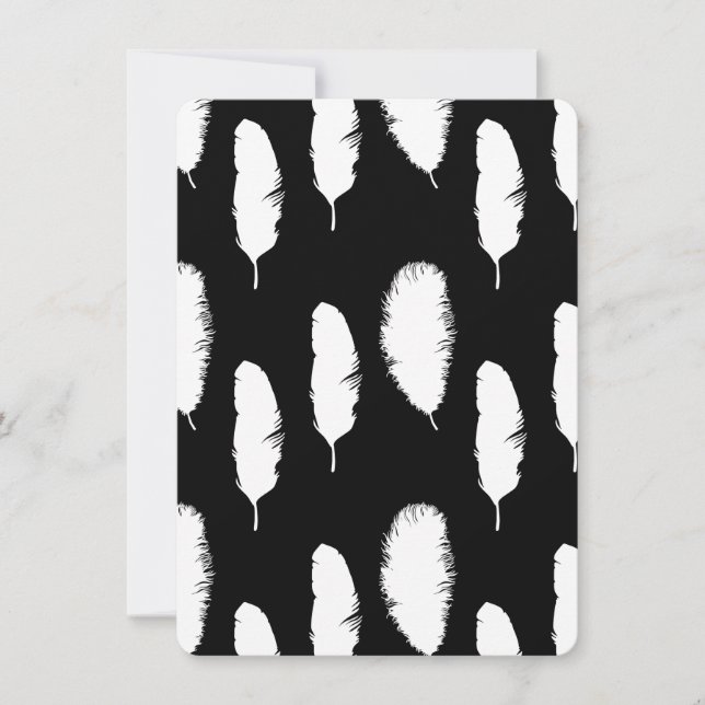 Black White Feathers Baby Shower Inbjudningar (Framsida)