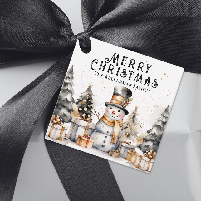 Black White Festive Winter God jul Gåvor Etiketter (Black White Festive Winter Merry Christmas Favor Tags)