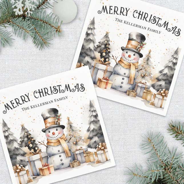 Black White Festive Winter God jul Pappersservett (Black White Festive Winter Merry Christmas Napkins)