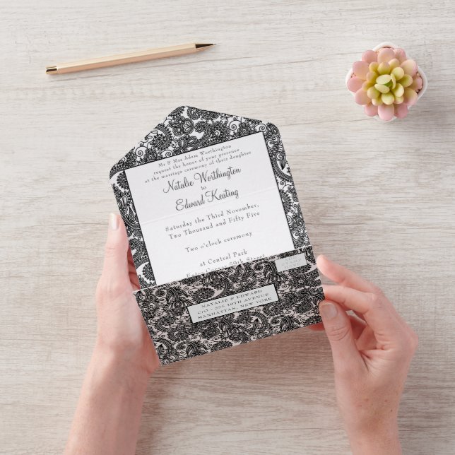 Black White Filigree Paisley Henna Bröllop OSA (Video)
