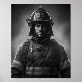 Black & White Firefighter Hero Fireman Tribute Poster