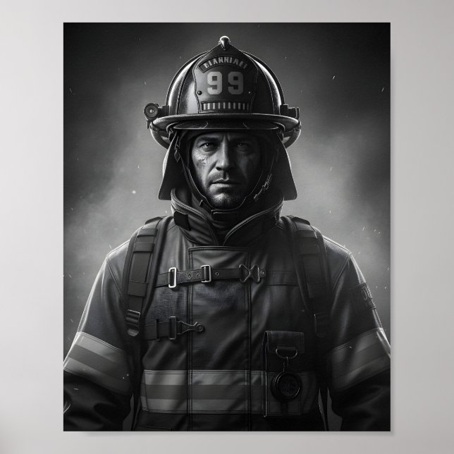 Black & White Firefighter Hero Fireman Tribute  Poster (Framsidan)