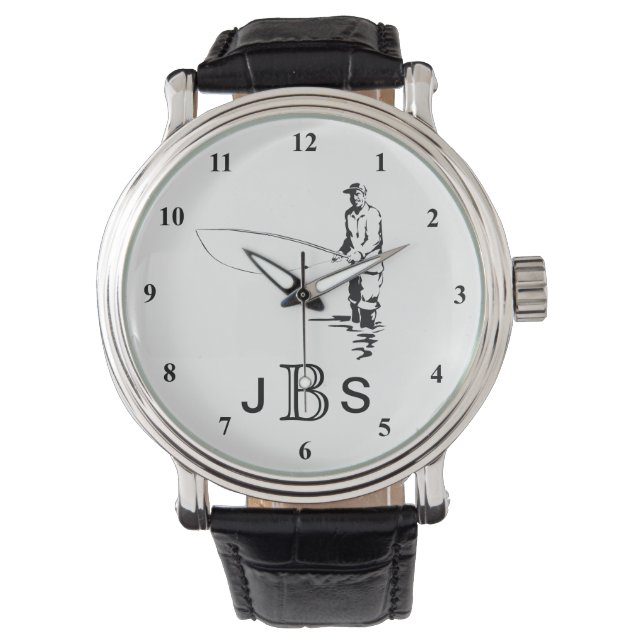 Black White Fisherman | Masculine Monogram Armbandsur (Framsida)