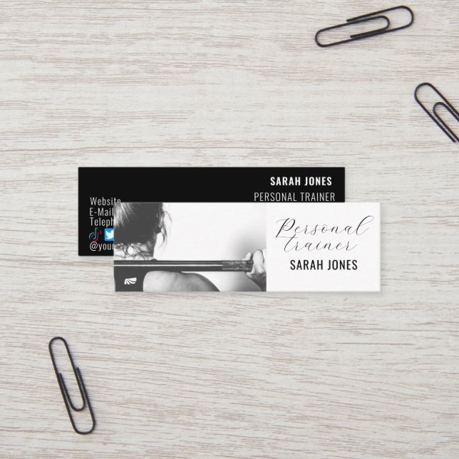 Black White Fitness Personal Trainer Influencer Mini Visitkort (Fram/Back In Situ)
