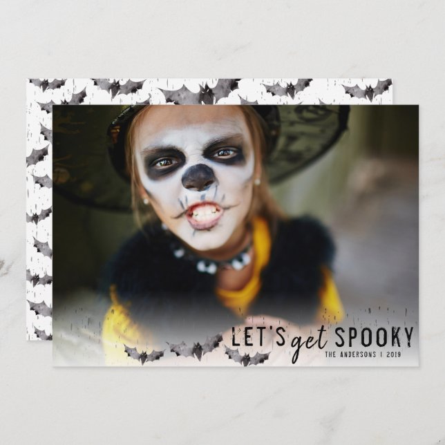 Black & White Fladdermöss Halloween Helgdag Photo Inbjudningar (Fram/baksida)