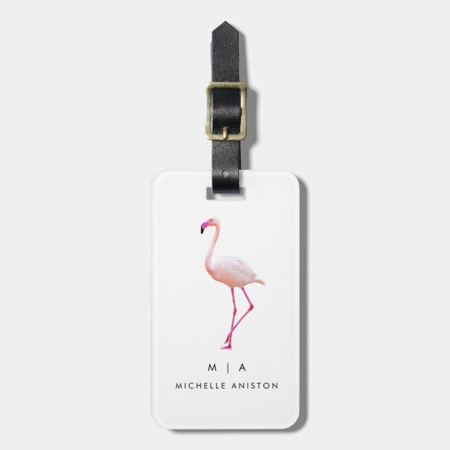 Black White Flamingo | MonogramAnpassningsbar Bagagebricka (Vertikal Framsida)