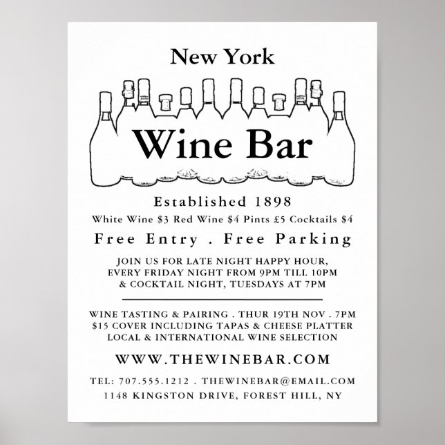 Black & White Flaskor, Vin Pub/Winery Advertising Poster (Framsidan)