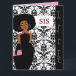 Black & White Fleur De Lis African American Sister Kort<br><div class="desc">Fira din syster med vårt exquisite black and white Fleur De Lis-mönstrade kort med en sofistikerad afrikansk kvinna Detta kort visar skönhet, stil, och en tidlös filosofi av klassisk elegans. Visa din uppskattning för din fantastiska syster med det här klassiska och hjärtslitande födelsedagskortet. Ordna nu ett budskap om kärlek och...</div>