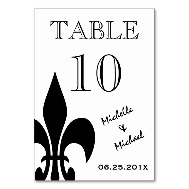 Black White Fleur de Lis-Bordsnummer Card Bordsnummer (Framsidan)