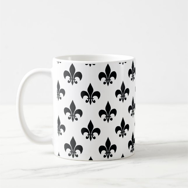 Black White Fleur-de-lis Kaffemugg (Vänster)