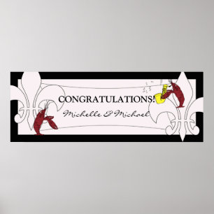 Black White Fleur de Lis Kräftor Party Banner Poster