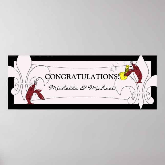 Black White Fleur de Lis Kräftor Party Banner Poster (Framsidan)