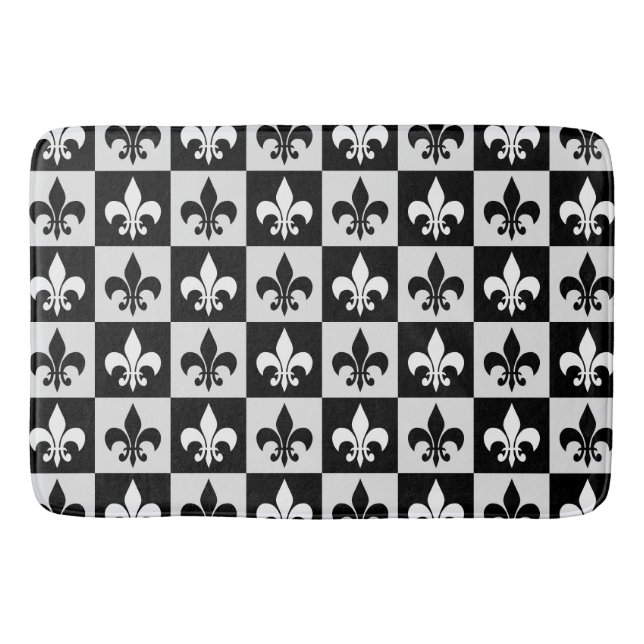 Black White Fleur-De-Lis Mönster Badrumsmatta (Framsidan)