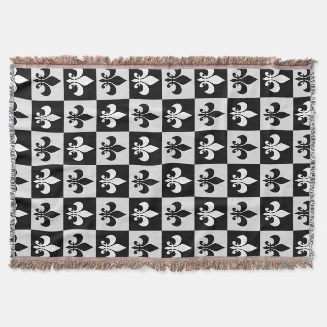 Black White Fleur-De-Lis Mönster Filt (Framsidan)