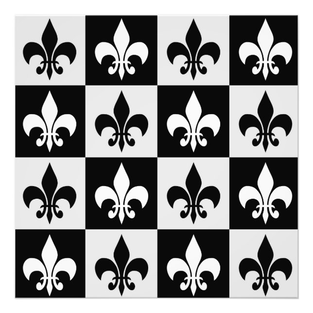 Black White Fleur-De-Lis Mönster Fototryck (Framsidan)
