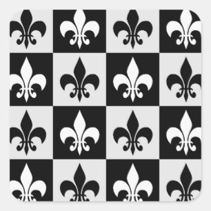 Black White Fleur-De-Lis Mönster Fyrkantigt Klistermärke