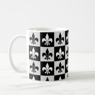 Black White Fleur-De-Lis Mönster Kaffemugg